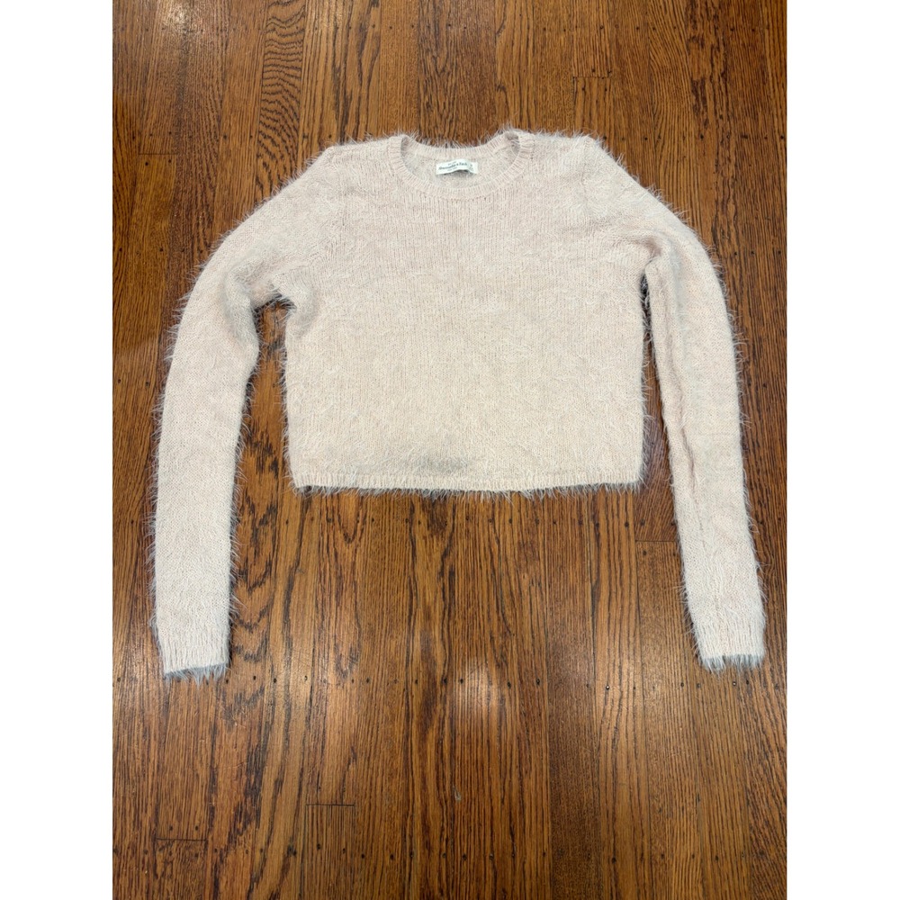 Abercrombie & Fitch Pink Eyelash Fuzzy Cropped Sweater M Coquette